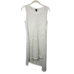 Echo White Asymmetrical Tassel Sleeveless Linen Swimsuit Coverup Women's M/L
